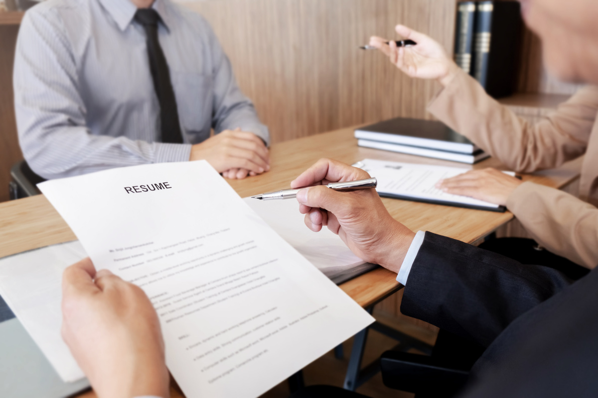 Employment concept, Employer recruiter with candidate with resum